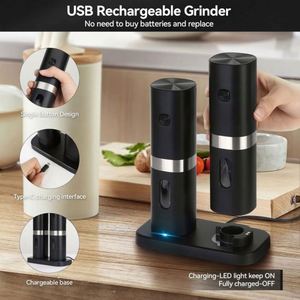 Ensemble moulin à sel et à poivre en acier inoxydable, moulin à épices semi-automatique rechargeable par USB avec base rechargeable - Product Image 2