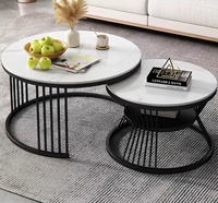 Table basse moderne de luxe avec cadre en métal et panneau en pierre, facile à assembler, design décoratif personnalisable pour salon
