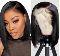 Perruques en cheveux humains bruts péruviens lisses en gros, perruques transparentes 13x4 Lace Front pour femmes noires, densité 180%