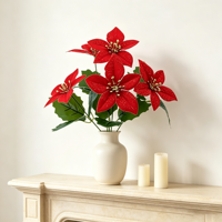 Künstlicher Weihnachtsstern-Strauch mit 5 Glitzerköpfen, 30 cm hoch, für Weihnachtsbaum, Kranz, Heimdekoration und Feiertage