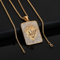 Collier pendentif tête de lion hip-hop RH, haute qualité, plaqué or 18 carats, acier inoxydable, accessoires pour hommes, vente en gros, bijoux de mode