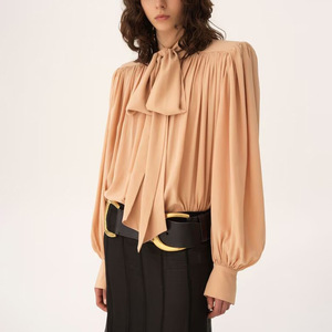 Casual and Lazy Style <b>Shirt</b> for <b>Women</b> 2026 New Lace up Style Spliced Solid Color <b>Long</b> Sleeved Top - Product Image 1