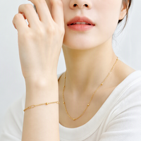 Élégant ensemble collier et bracelet en or massif 18 carats avec perles à coupe diamant et maillons trombone pour femme, idéal pour le quotidien, bijoux fins en gros
