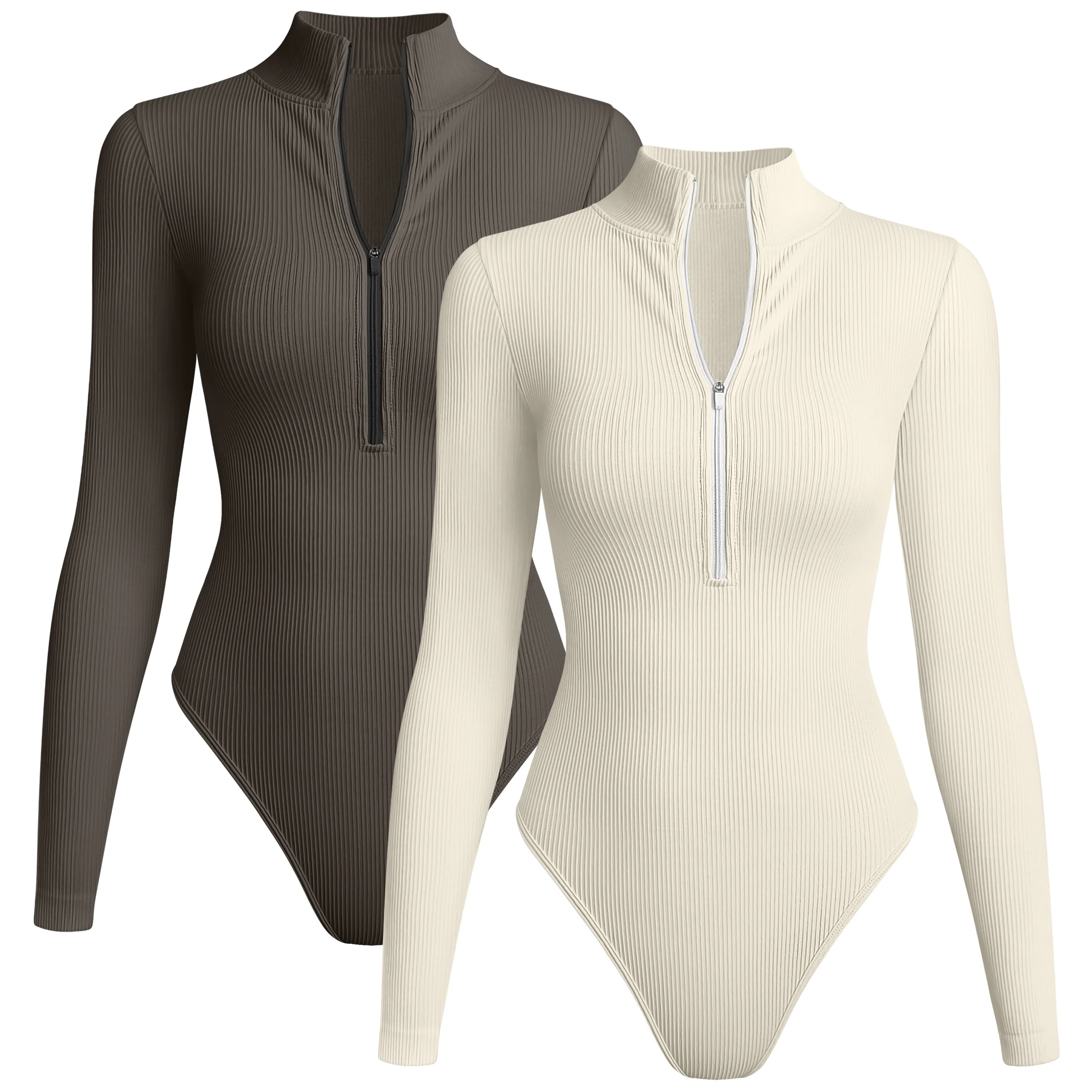 Oqq Nieuwe Hoge Hals Top Sport Jumpsuits Yoga Rits Gym Kleding Vrouwen Bodysuits