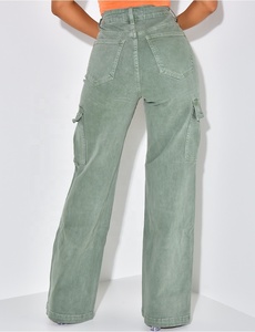 Jeans <span class=keywords><strong>Cargo</strong></span> da Donna Casual con Tasche Multiple, <span class=keywords><strong>Pantaloni</strong></span> a Vita Alta, Gamba Larga con Cerniera - Product Image 4