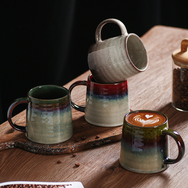 Creative  Retro Glazed Porcelain Tea Cup Large Capacity Pottery  Latte Coffee Mug with Handle Home Minimalist Water Cup