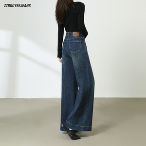 Quần dài màu xanh đen cổ điển mùa thu, thiết kế ống rộng xòe, may ba chiều, chất liệu thoáng khí, có logo ở eo. - Product Image 3