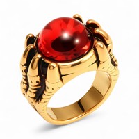 Bague en Acier Inoxydable 316L Plaqué Or, Motif Griffe de Dragon et Œil de Diable, Style Gothique Punk Biker pour Homme, avec Pierre Gemme Œil de Chat, Vente en Gros