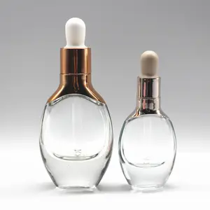 בקבוק תמצית זכוכית שקוף בצורת אליפסה 30 מ""ל 50 מ""ל עם טפטפת עיניים