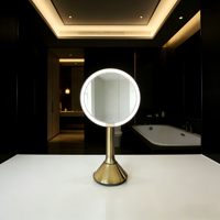 Miroir de salle de bain ZIHAN en acier inoxydable argenté 9'' à hauteur réglable, moderne, avec 3 LED HD, alimenté par batterie, finition dorée brossée