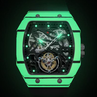 Montre Mécanique de Luxe pour Homme, Mouvement Tourbillon Volant, Cadran Rectangulaire 16mm de Haute Qualité, Luxe Hip Hop, Bracelet en Caoutchouc