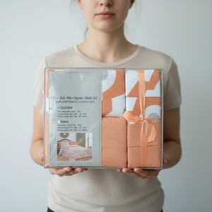 キングサイズシーツセット ディープポケット オレンジフローラル柄 フィットシーツセット ソフトマイクロファイバーシーツ＆枕カバー シワになりにくいベッドシーツ - Product Image 1