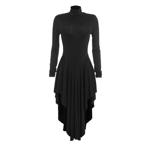 Robe de soirée pour femmes Viviblook D26DS326, nouvelle collection, couleur unie, décontractée, simple, col haut, manches longues, ourlet asymétrique, robe décontractée - Product Image 4