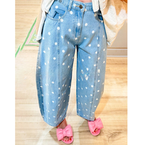 Jeans a Gamba Larga da <span class=keywords><strong>Donna</strong></span> in Cotone 100% con Motivo a Pois, Stile Boyfriend Y2K, Vita Alta, Casual, Collezione 2026 - Product Image 3