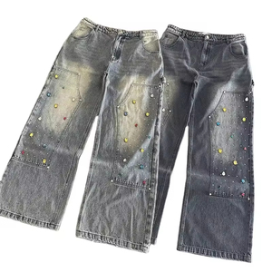 Fashion Custom Rhinestone <strong>Jeans</strong> Pants High Quality Streetwear Baggy Wide Leg Diamond Denim <strong>Jeans</strong> <strong>Men</strong> With Gems <strong>Jean</strong> Trousers - Product Image 2