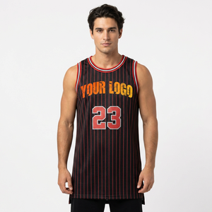 Custom Men's <b>Basketball</b> Jersey Striped Design Sublimated Print Moisture Wicking 100% Polyester Tank Top Number 23 Front Logo - Product Image 1
