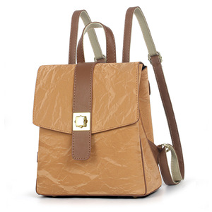 Retro <b>Black</b> Microfiber Women's <b>Backpack</b> with Brown Strap and Buckle Closure Medium Capacity for Daily Use - Product Image 2