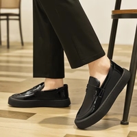 Chaussures en cuir noir pour hommes, confortables, à bout rond, antidérapantes, polyvalentes, décontractées, style britannique, pour le travail