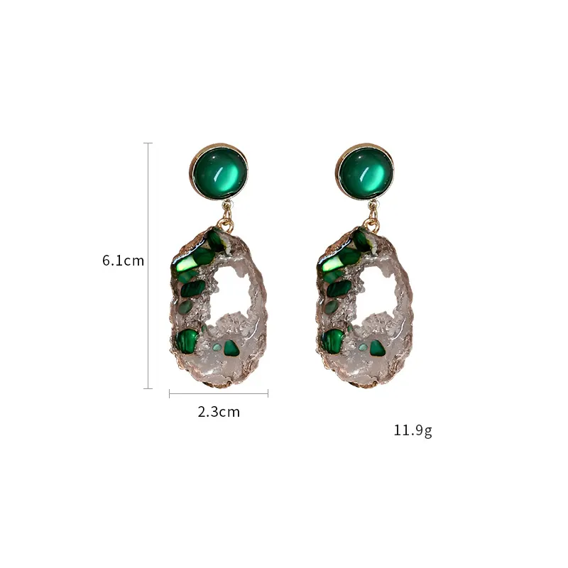 Vintage Irregular Acrylic Pendants Green Round Opal Earrings For Women Hyperbole Long Tassel Drop Earrings Jewelry