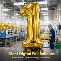 Ballons Chiffres Dorés 16 Pouces en Gros, 50 Pièces, Décoration de Fête Anniversaire Mariage, Vente Directe Usine