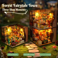 Hamaileon Craft dengan Penutup Debu Toko Tunggul Pohon Bercahaya Hangat DIY Kit Rumah Boneka Miniatur Hutan Kecil Kayu yang Dapat Ditumpuk untuk Dewasa
