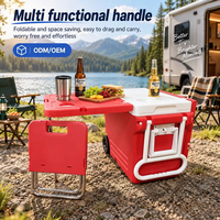Glacière à roulettes 32L, glacière rigide avec table intégrée, idéale pour les fêtes de jardin, isolation en PU, transport en voiture, OEM ODM