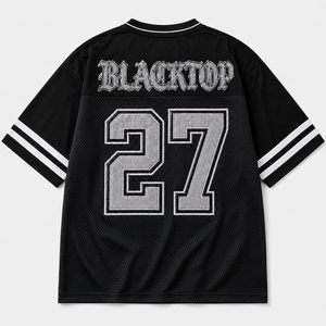 เสื้อฟุตบอลพิมพ์ลายสไตล์โกธิควินเทจ ทรงโอเวอร์ไซส์ ผ้าตาข่าย ระบายอากาศได้ดี เสื้อสตรีทแวร์สำหรับแฟนกีฬา เสื้อยืดลำลอง - Product Image 3