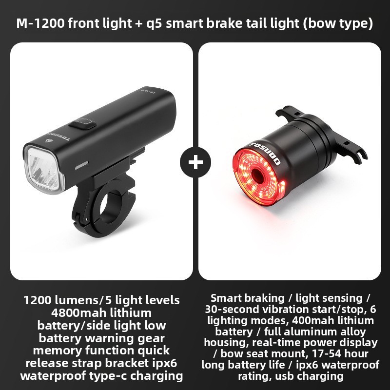 Phare avant M-1200 lumens, feu arrière Q5, style porte-bagages.