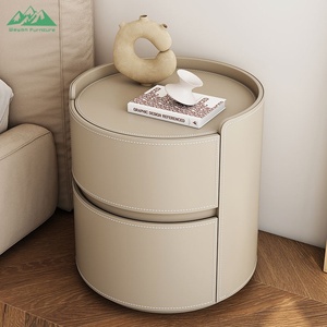Wayon Lüks Dairesel Deri Komodin, Modern Yuvarlak 2 Çekmeceli Başucu Sehpası, Üst Düzey Yatak Odaları için Dikiş Detaylı - Product Image 2