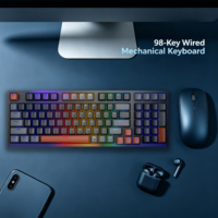 Clavier mécanique filaire 98 touches avec rétroéclairage LED, interrupteurs rouges, pour le gaming, langues personnalisables, vente en gros