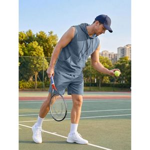 Conjunto de Sudadera sin Mangas y Pantalones Cortos para Hombre FOXA, Ropa Deportiva de Algodón Lavado al Ácido, Traje Deportivo Informal para Hombre - Product Image 4