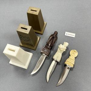 ZWD3R الفولاذ المقاوم للصدأ مفتاح رسالة تمثال قديم ثابت شفرة سكين 3D تخصيص تصميم نحت سكين منحوتات مع حامل - Product Image 4