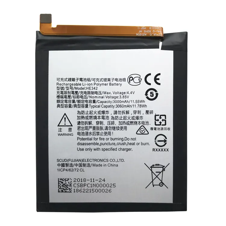 HE342 Cell mobile phone battery for Nokia 5.1 6.1 PLUS 7.1 X6 TA-1103 TA-1085 TA-1095 TA-1096 TA-1batteries HE342 Li-ion battery