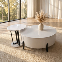 Table basse ovale moderne nordique crème avec plateau en bois, tiroir dissimulé, multifonctionnelle, gain de place, écologique pour salon