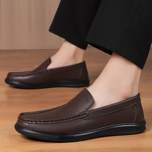 Mocassins en cuir véritable noir à bout rond, chaussures décontractées pour hommes, semelle intermédiaire confortable en EVA, semelle extérieure en caoutchouc, toutes saisons - Product Image 3