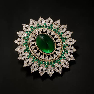 ZF Sofisticada Liga Oval Real Broche Zircão Esmeralda Vintage Luxuoso Exquisite Suit Acessório - Product Image 3