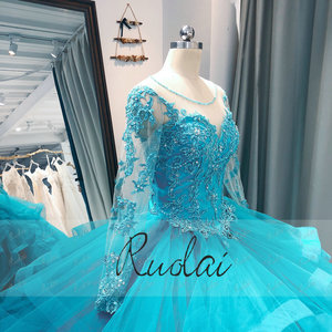 <span class=keywords><strong>Vestido</strong></span> <span class=keywords><strong>de</strong></span> fiesta Ruolai LWC6579 <span class=keywords><strong>de</strong></span> manga larga, tul <span class=keywords><strong>azul</strong></span> <span class=keywords><strong>turquesa</strong></span>, con cristales, estilo princesa, para quinceañera. - Product Image 5