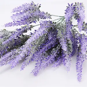 Wholesale Artificial Flowers Romantic Flocking Plastic Plants Lavender Bouquet Outdoor Indoor Wedding Home Table Decoration