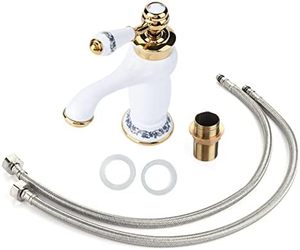 Grifo de cerámica de cuello largo de latón antiguo, grifo mezclador Vintage de porcelana azul/blanca con montaje de un solo orificio para lavabo de baño - Product Image 2