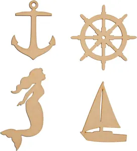 DIY Unfinished Custom MDF Wooden Mermaid Anchor Sailboat Rudder Cutouts for Crafts Making Decoration