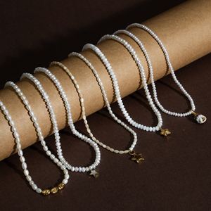 Elegante <span class=keywords><strong>Collana</strong></span> da Donna in Stile Francese <span class=keywords><strong>con</strong></span> Perle di Riso Miste <span class=keywords><strong>e</strong></span> Ciondolo a Stella in Pietra Naturale, Placcata in PVD 18K, Impermeabile, per Uso Quotidiano <span class=keywords><strong>e</strong></span> Feste - Product Image 2