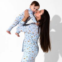 Pyjamas personnalisés maman et moi, 2 pièces, hauts à col boutonné à manches longues, tenues assorties maman et bébé