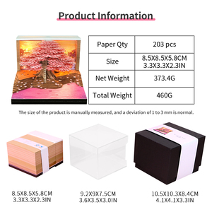 <span class=keywords><strong>Bloc</strong></span> de notes adhésives 3D Sakura avec étui en acrylique, feuilles réalistes découpées en papier, calendrier 3D, ornement de bureau, papeterie haut de gamme - Product Image 6