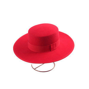 Nhà Máy Thời Trang Giản Dị Big Brim Red Bất Len Flat <span class=keywords><strong>Top</strong></span> Cảm Thấy Cạnh Đường Ống Hat Với Ribbon Ban Nhạc - Product Image 5