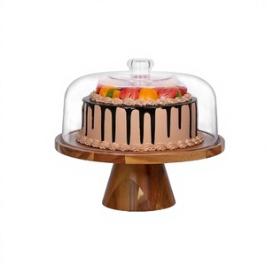 Soporte de pastel de madera con tapa transparente Cubierta de cúpula Plato de pastel con cúpula para hornear Regalos Cumpleaños Cocina Fiesta Decoración de la boda - Product Image 1