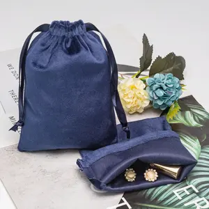 7x9cm Wholesale Blue High End Mini Velvet Pouch Travel Bags Jewelry Drawstring Gift Pouch Bag Flexography