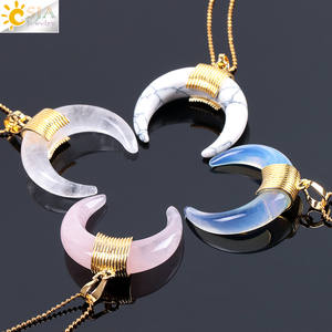 <span class=keywords><strong>CSJA</strong></span> – collier en acier inoxydable plaqué or en pierre de cristal naturel, corne de croissant de lune, pendentif pour femmes F063 - Product Image 2