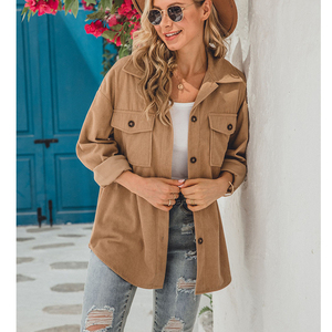 Aoyema manteaux en coton mélangé boutonné poches Blouses à manches longues Tops en <span class=keywords><strong>velours</strong></span> côtelé manches lanterne chemise <span class=keywords><strong>veste</strong></span> - Product Image 6