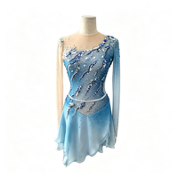 Robe de patinage artistique bleu dégradé avec strass, dos nu, manches longues, costume de compétition de patinage sur glace personnalisé pour filles et femmes