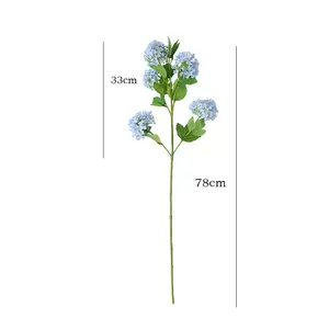 Artificial Silk Snowball Hydrangea Flower Single Branch With 5 Heads Chinese Wood Embroidered Style For Parties